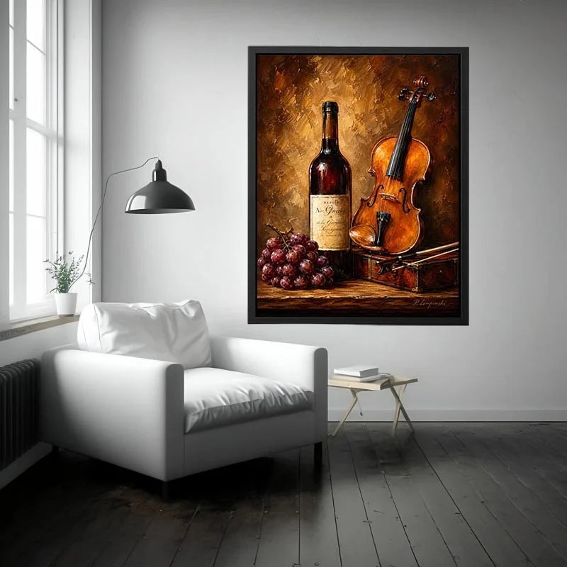 Elegant violin and wine still life wall art