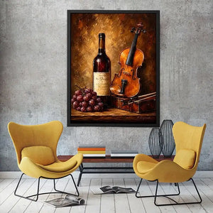 Elegant violin and wine still life wall art