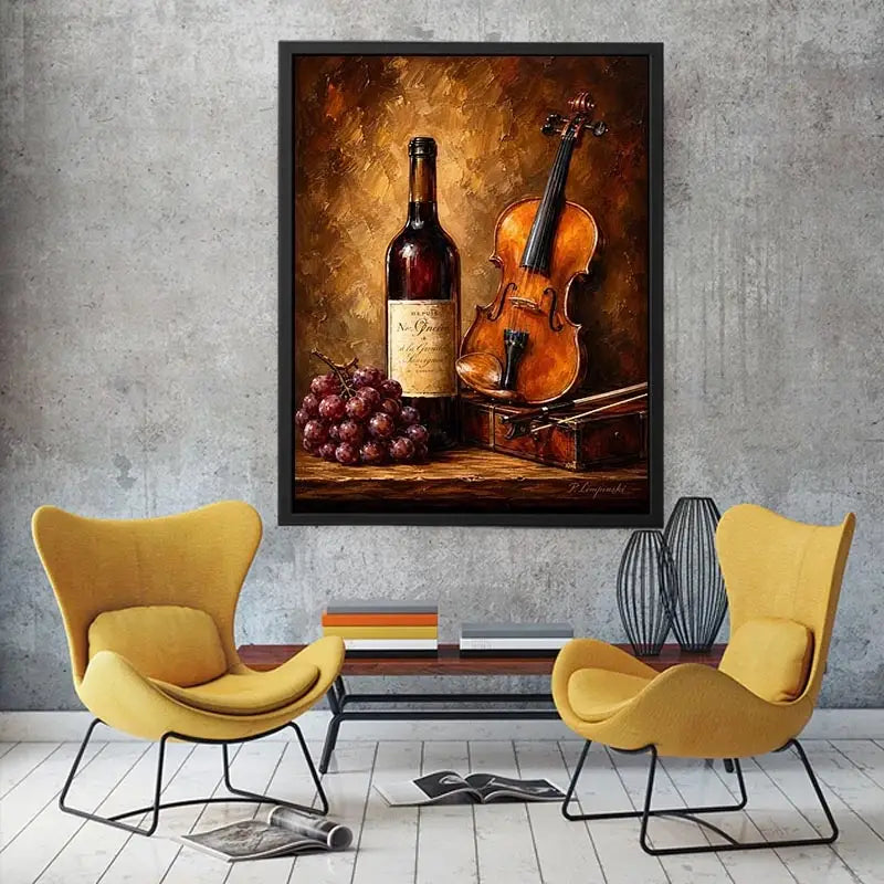 Elegant violin and wine still life wall art