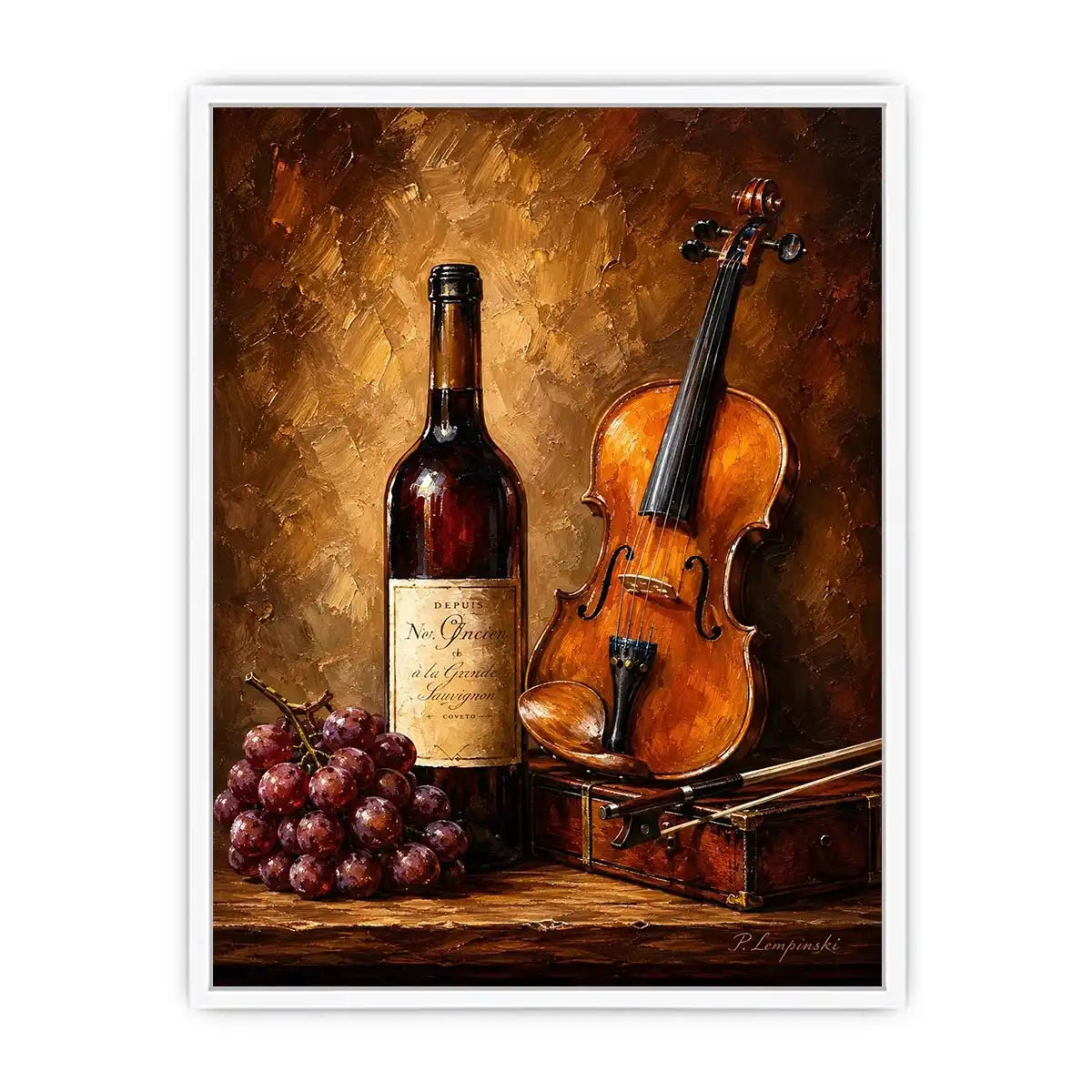 Elegant violin and wine still life wall art