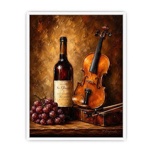 Elegant violin and wine still life wall art