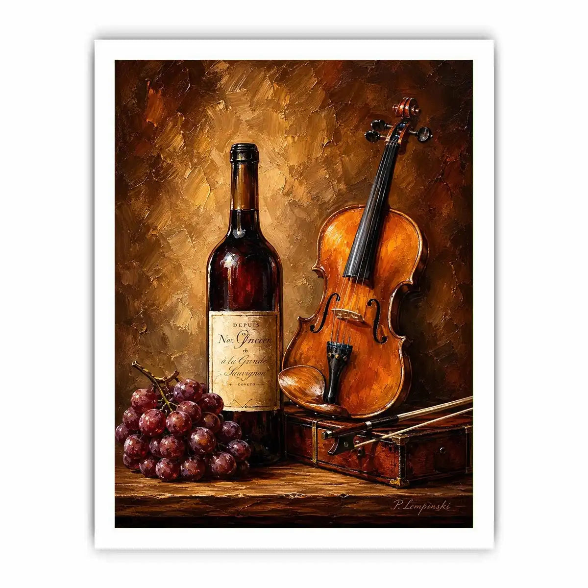 Elegant violin and wine still life wall art