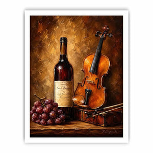 Elegant violin and wine still life wall art