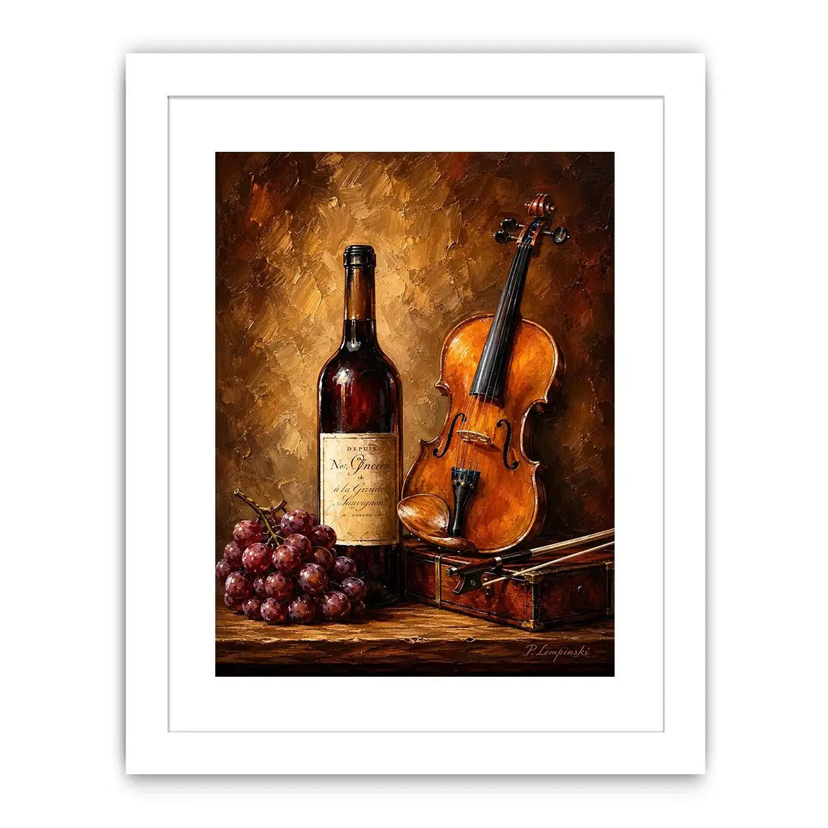 Elegant violin and wine still life wall art