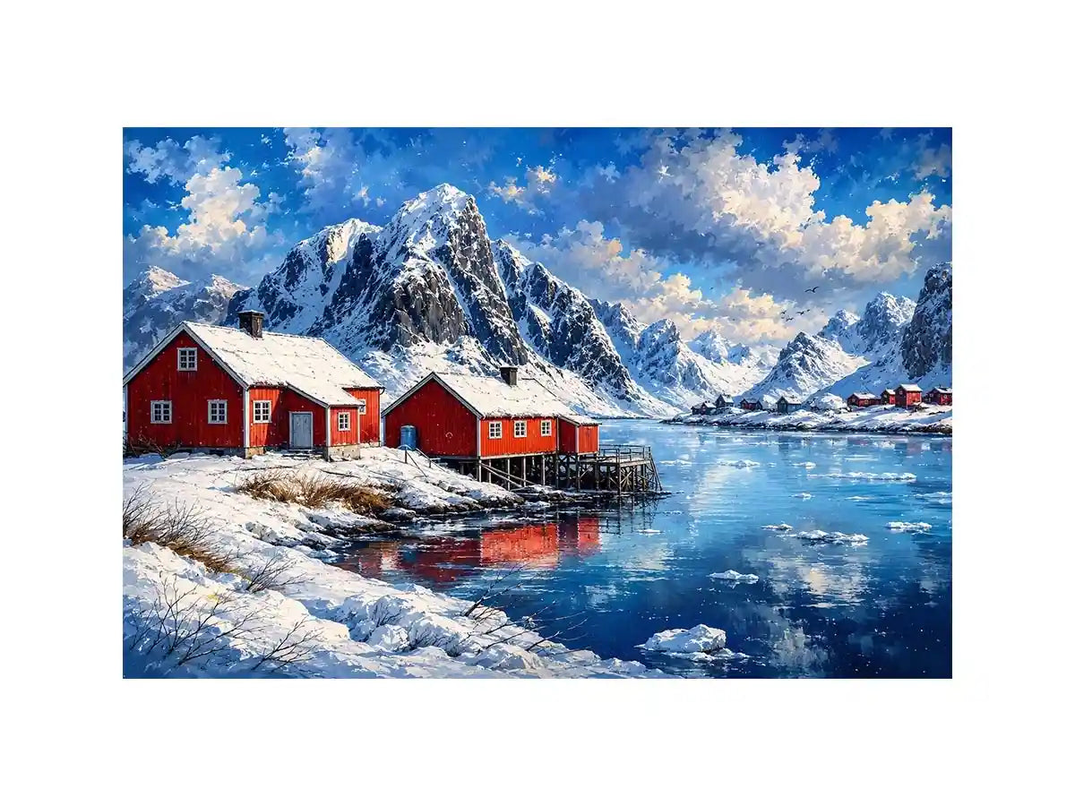 Scandinavian winter fjord wall art