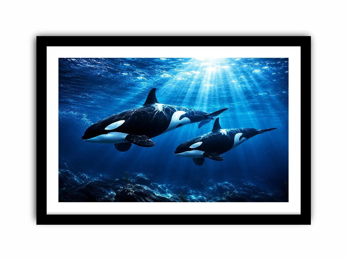 Elegant underwater orca wall art