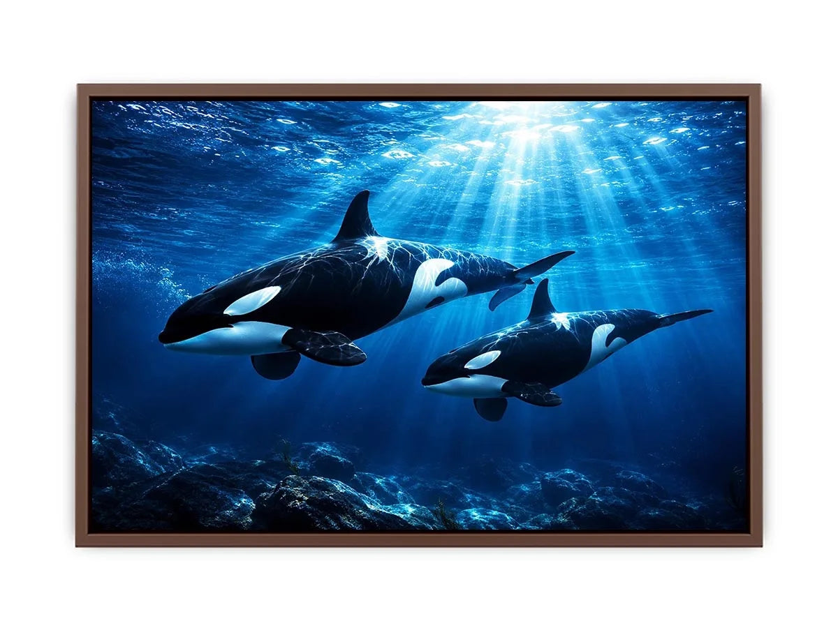 Elegant underwater orca wall art