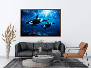 Elegant underwater orca wall art