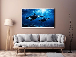 Elegant underwater orca wall art