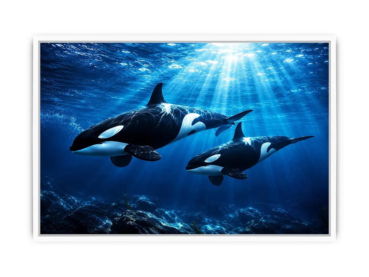 Elegant underwater orca wall art