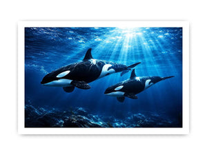 Elegant underwater orca wall art