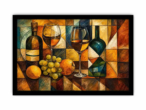 Modern cubist wine still life canvas art for elegant dining room and luxury living room decor.