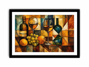 Modern cubist wine still life canvas art for elegant dining room and luxury living room decor.