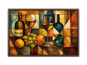 Modern cubist wine still life canvas art for elegant dining room and luxury living room decor.