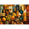 Modern cubist wine still life canvas art for elegant dining room and luxury living room decor.
