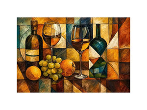 Modern cubist wine still life canvas art for elegant dining room and luxury living room decor.