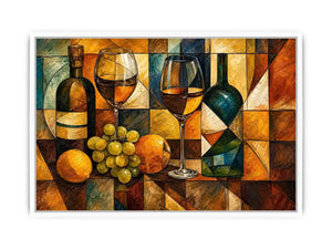 Modern cubist wine still life canvas art for elegant dining room and luxury living room decor.