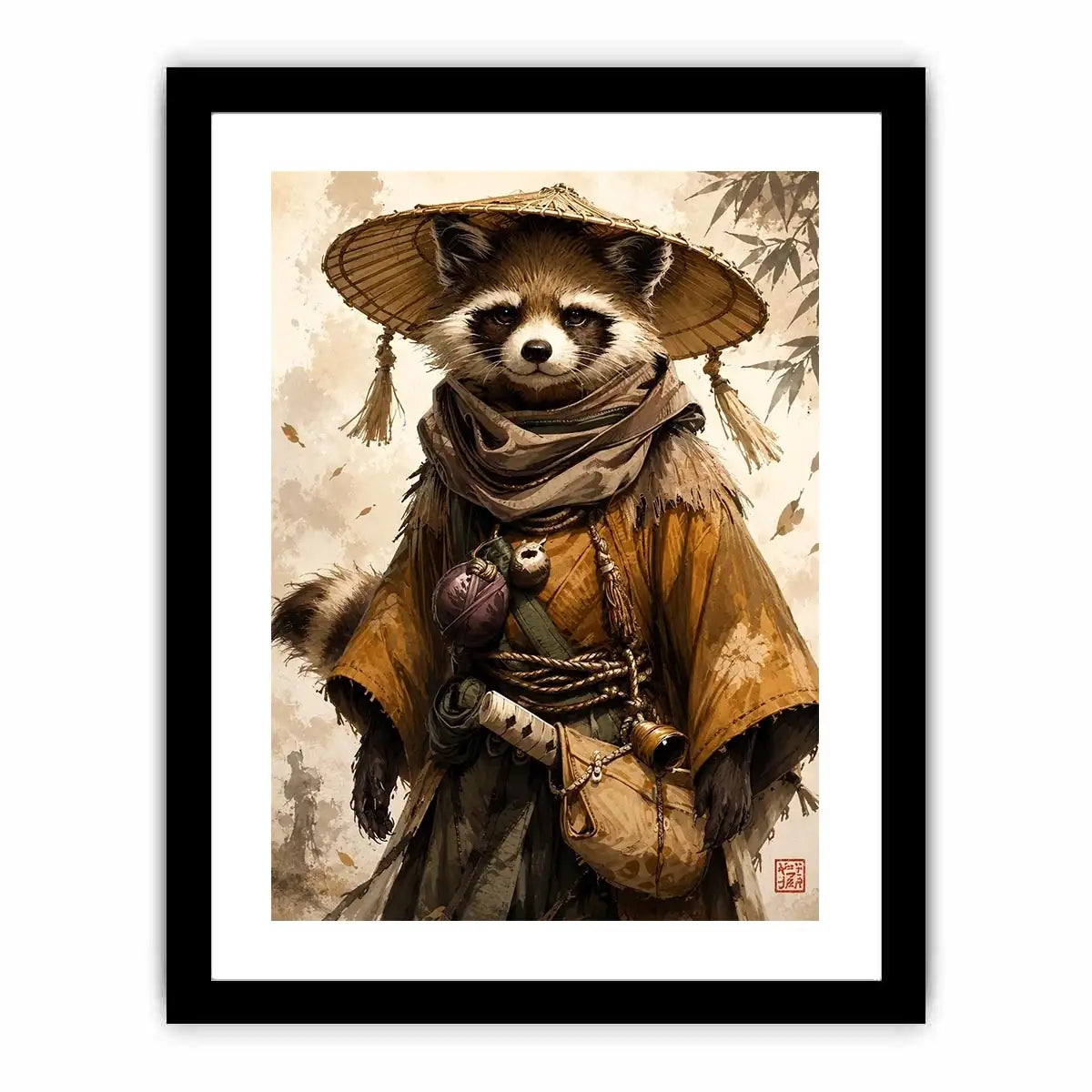 Fantasy raccoon wanderer canvas art for modern office, gaming room, and contemporary living room decor.