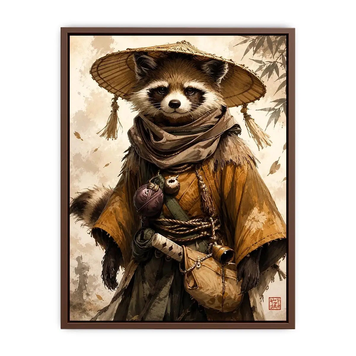 Fantasy raccoon wanderer canvas art for modern office, gaming room, and contemporary living room decor.