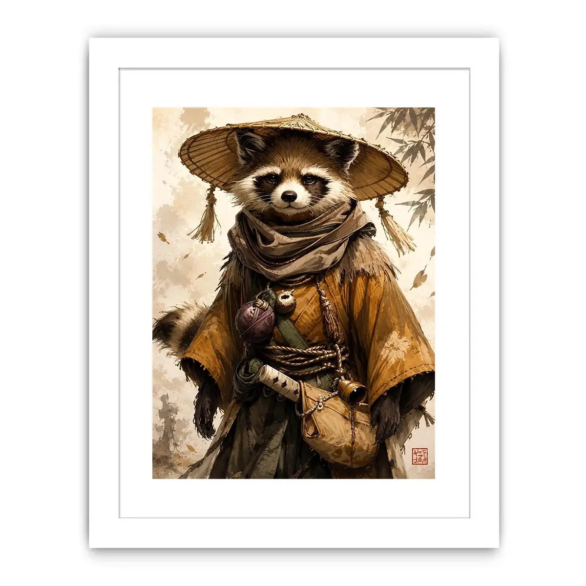 Fantasy raccoon wanderer canvas art for modern office, gaming room, and contemporary living room decor.