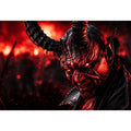 Dark crimson oni mask wall art for gaming room, office, and dramatic modern interior decor.