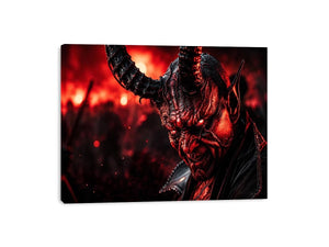 Dark crimson oni mask wall art for gaming room, office, and dramatic modern interior decor.