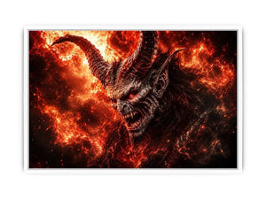 Dark fantasy demon wall art with fiery crimson atmosphere for gaming room and dramatic modern interiors.