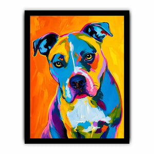 Colorful pop art dog portrait wall art for modern living room and vibrant contemporary interiors.