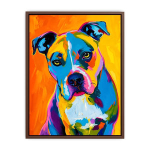 Colorful pop art dog portrait wall art for modern living room and vibrant contemporary interiors.