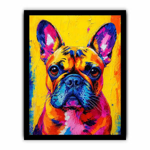 Colorful French Bulldog pop art wall art for modern living room and vibrant contemporary decor.