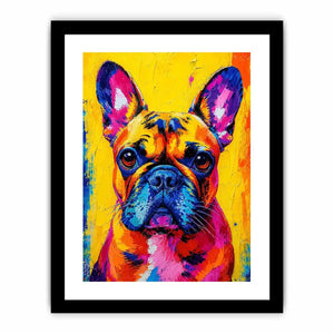 Colorful French Bulldog pop art wall art for modern living room and vibrant contemporary decor.