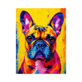 Colorful French Bulldog pop art wall art for modern living room and vibrant contemporary decor.
