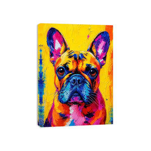 Colorful French Bulldog pop art wall art for modern living room and vibrant contemporary decor.