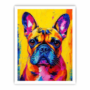 Colorful French Bulldog pop art wall art for modern living room and vibrant contemporary decor.