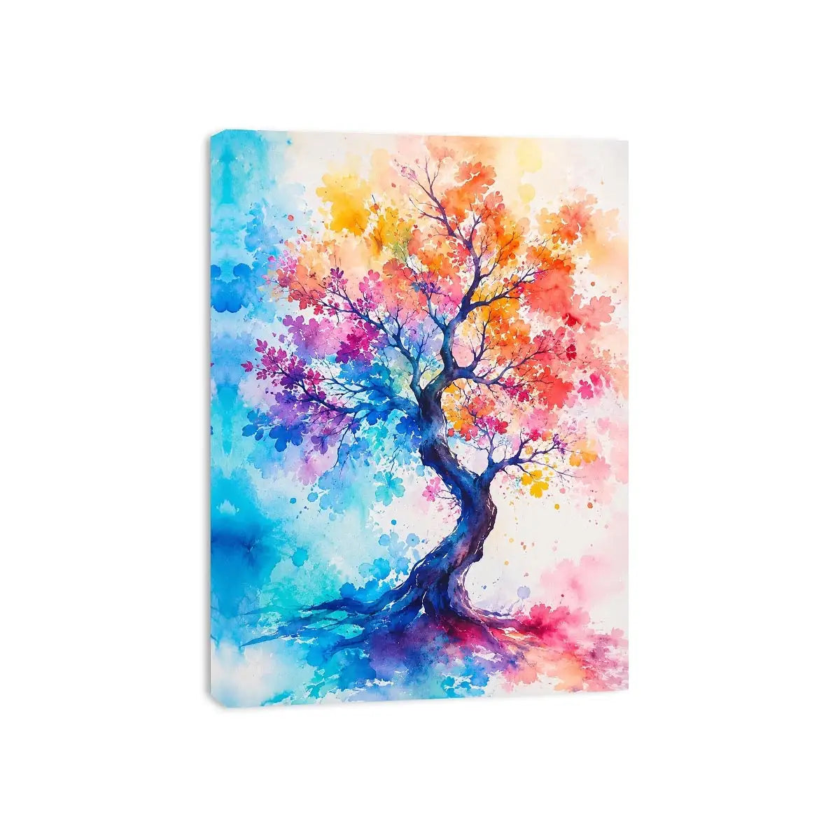 Colorful watercolor tree artwork with vibrant abstract leaves