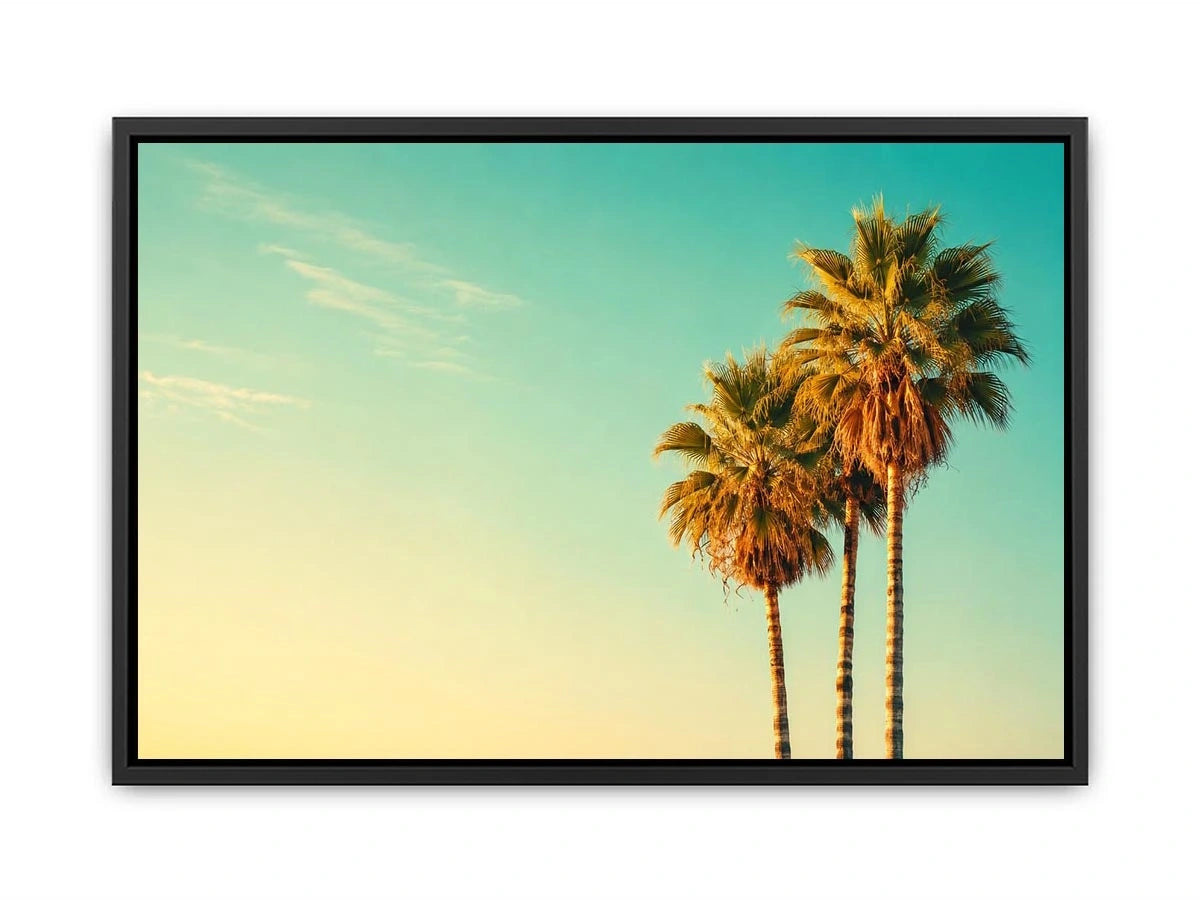 Tall tropical palm trees against soft pastel sky