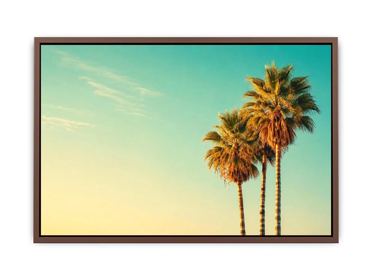 Tall tropical palm trees against soft pastel sky
