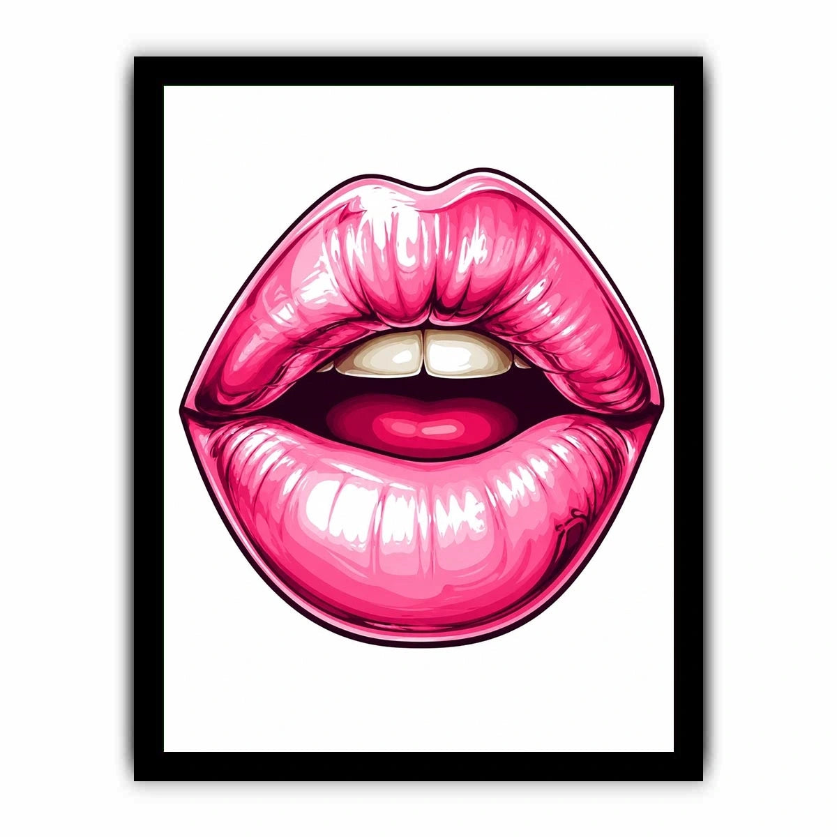 Glossy pink lips pop art illustration