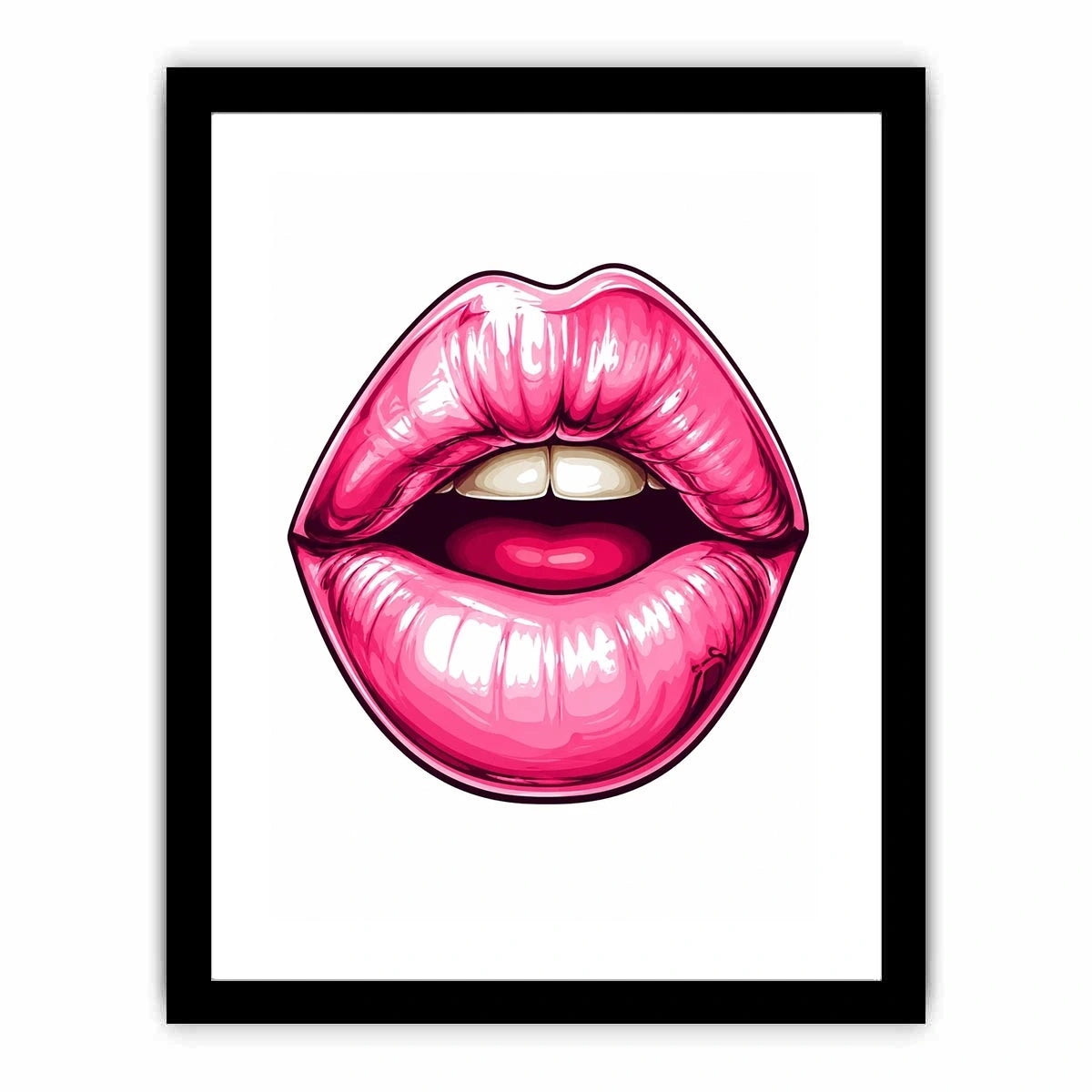 Glossy pink lips pop art illustration