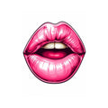 Glossy pink lips pop art illustration
