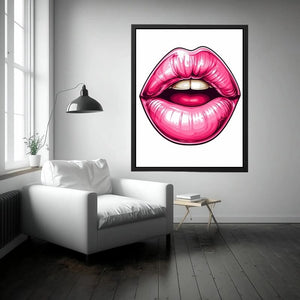 Glossy pink lips pop art illustration