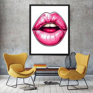 Glossy pink lips pop art illustration