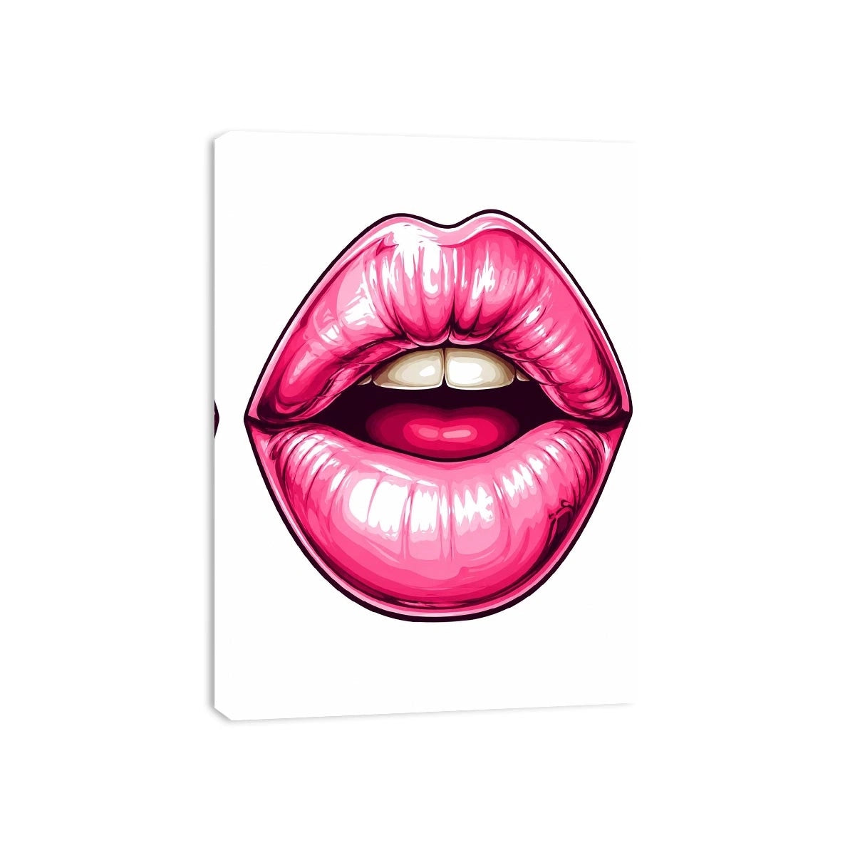Glossy pink lips pop art illustration
