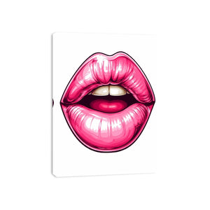 Glossy pink lips pop art illustration