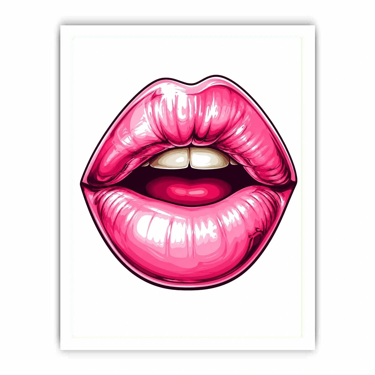 Glossy pink lips pop art illustration