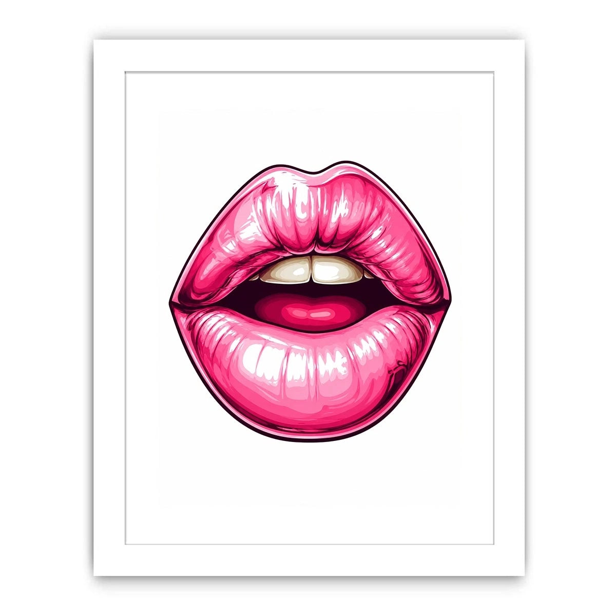 Glossy pink lips pop art illustration
