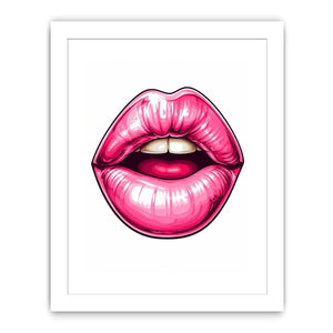 Glossy pink lips pop art illustration