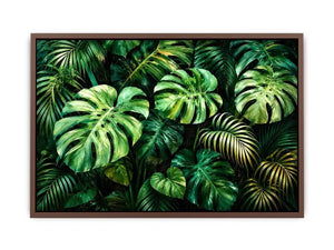 Emerald tropical monstera and palm leaves botanical artwork