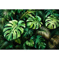 Emerald tropical monstera and palm leaves botanical artwork