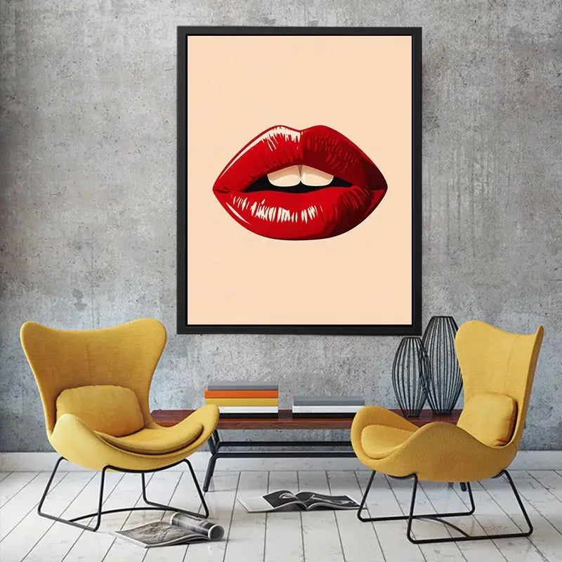 Minimalist scarlet lips illustration on neutral background